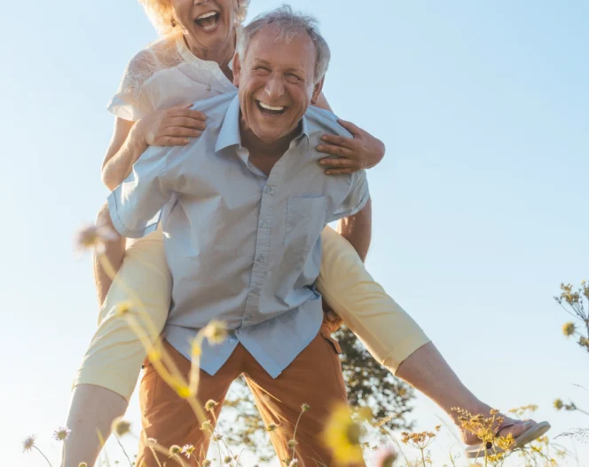 happy couple playing